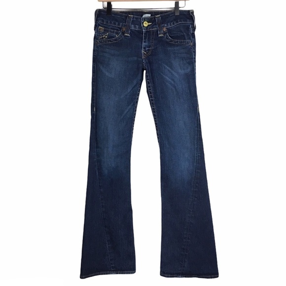 TRUE RELIGION Jeans Joey Twisted Flare Wide Leg Dark Wash Stretch Denim Size 28 - Picture 1 of 16